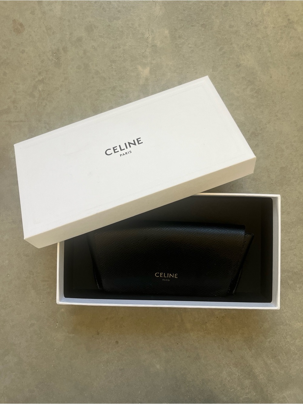 Celine Black Textured Leather Eyewear Case with Gold Logo